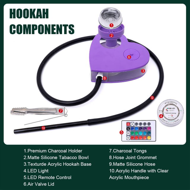 Heart-shaped Hookah LED Egyptian Hookah Smoking Shisha Set Acrylic With Light