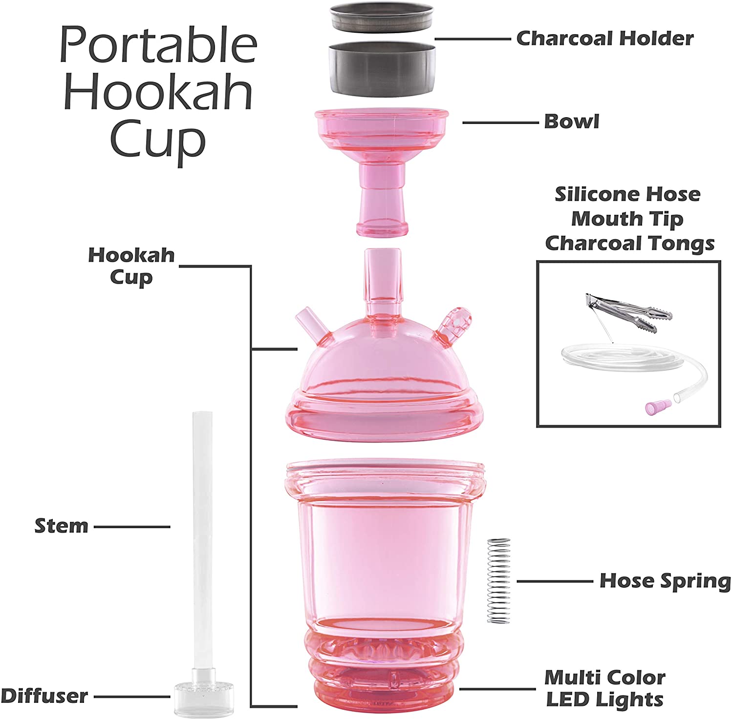 Acrylic Portable Car Hookah Shisha LED Hookah Mini Cup Hookah