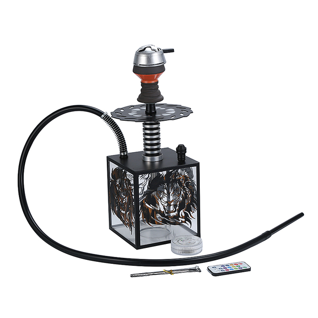 Wholesale Cube Acrylic Square Hookah Portable Box Shisha with Led Light Silicone Bowl 